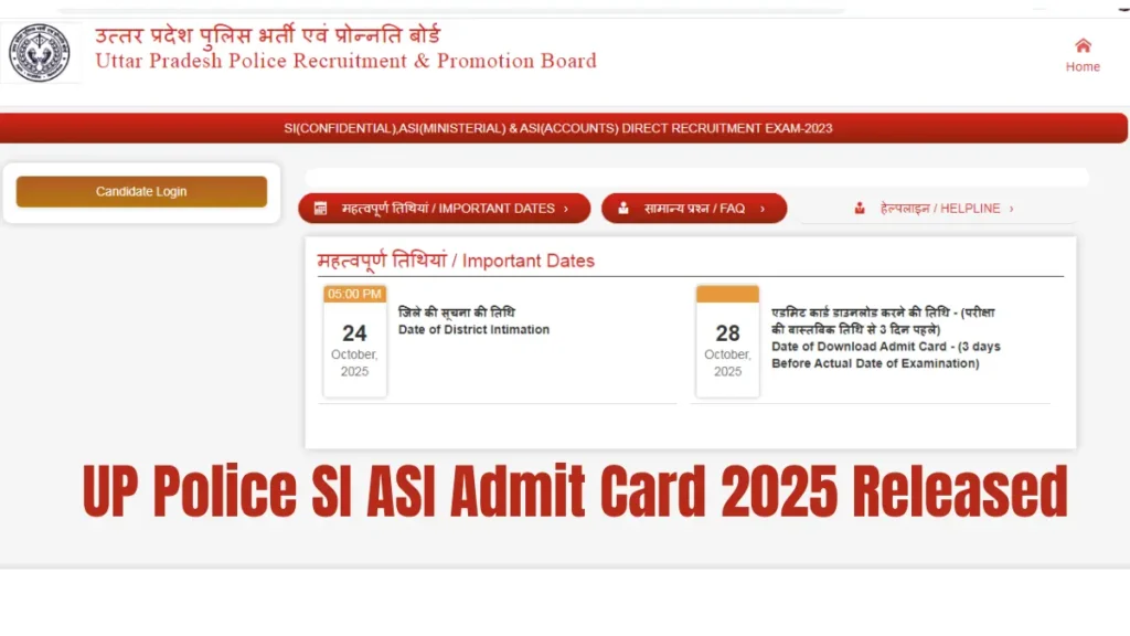 UP Police SI ASI Admit Card 2025